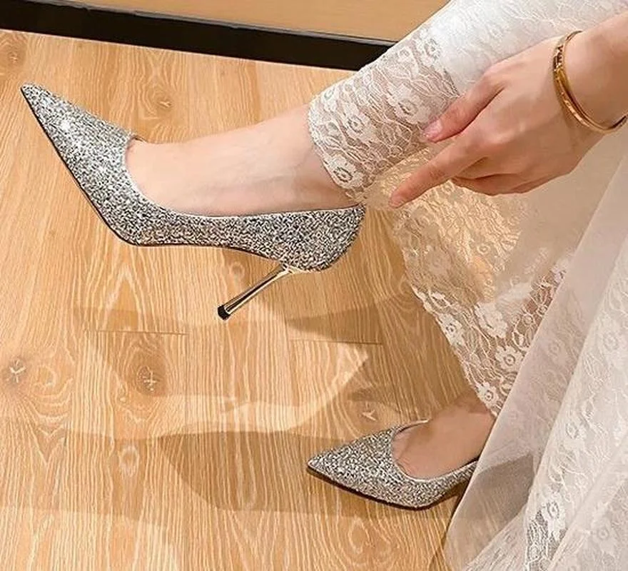 2021 New Fashion Round Crystal Buckle Party Shoes Women Pumps Pointed Toe  Concise Flock High Heels 10cm Shoes Women's Shallow - AliExpress