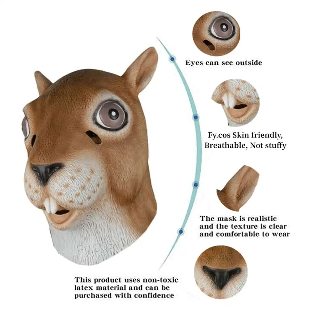Squirrel Costume for Kids Halloween Cosplay Latex Mascara Christmas Novelty Special Use Funny Animal Full Face Mask Disguise Man images - 6