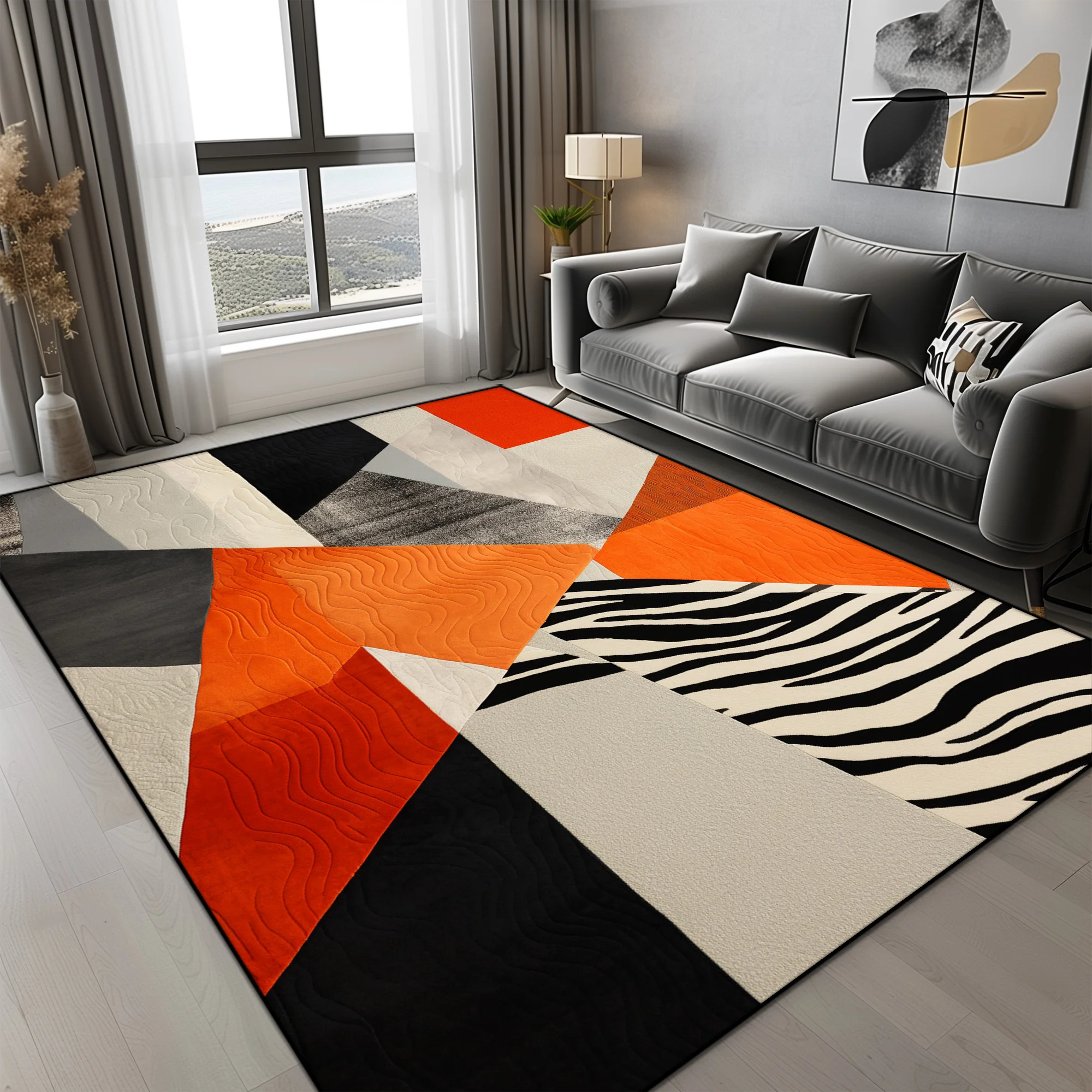 Orange Geometric Carpet for Living Room Modern Luxury Decoration Home Rugs for Bedroom Big Size Non-slip Easy Cleaning Floor Mat 3