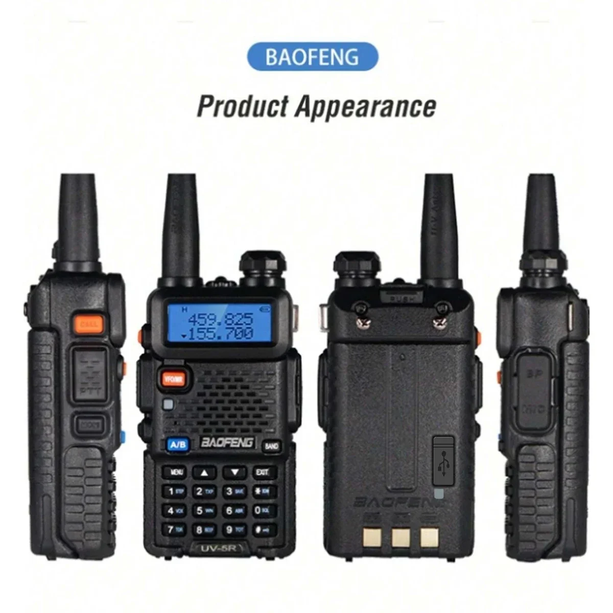 1PC/2PCS Baofeng UV-5R USB Long Range Ham Amateur With FM Radio Long Range Portable Two Way Radio Baofeng CB Radio Walkie Tal 3