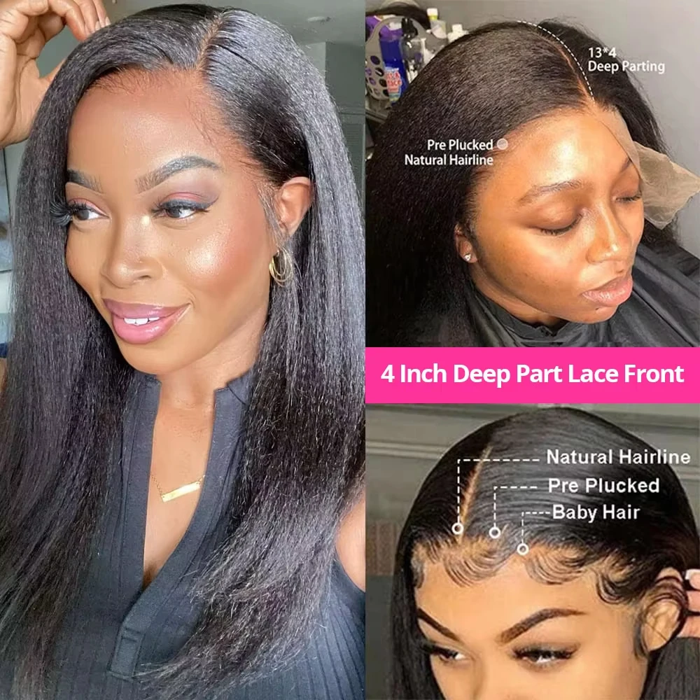 360 Invisi Strap Kinky Straight Wig Full Lace Yaki Straight Human Hair Wig Pre Plucked 200% Density For Women Choice 4