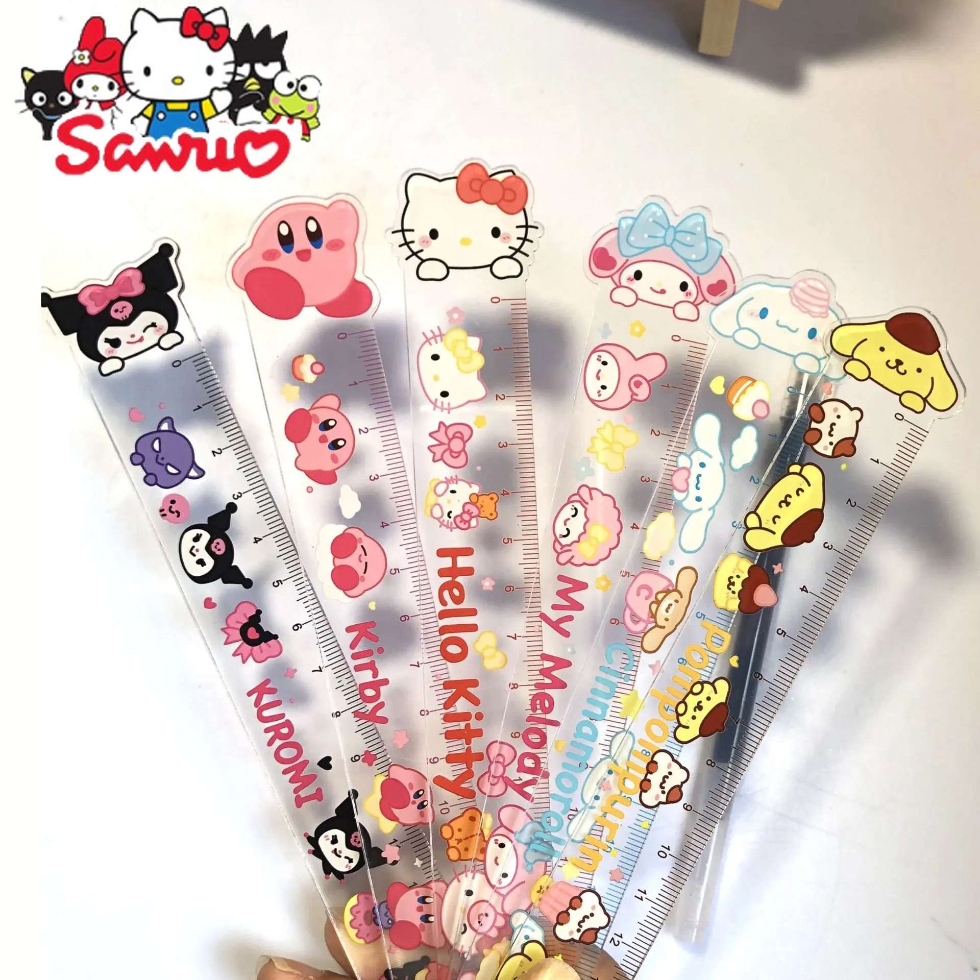 MINISO Melody Kuromi Hello Kitty Cinnamoroll Transparent Double Layer Acrylic Ruler for Middle Student Measuring Stationery 15CM