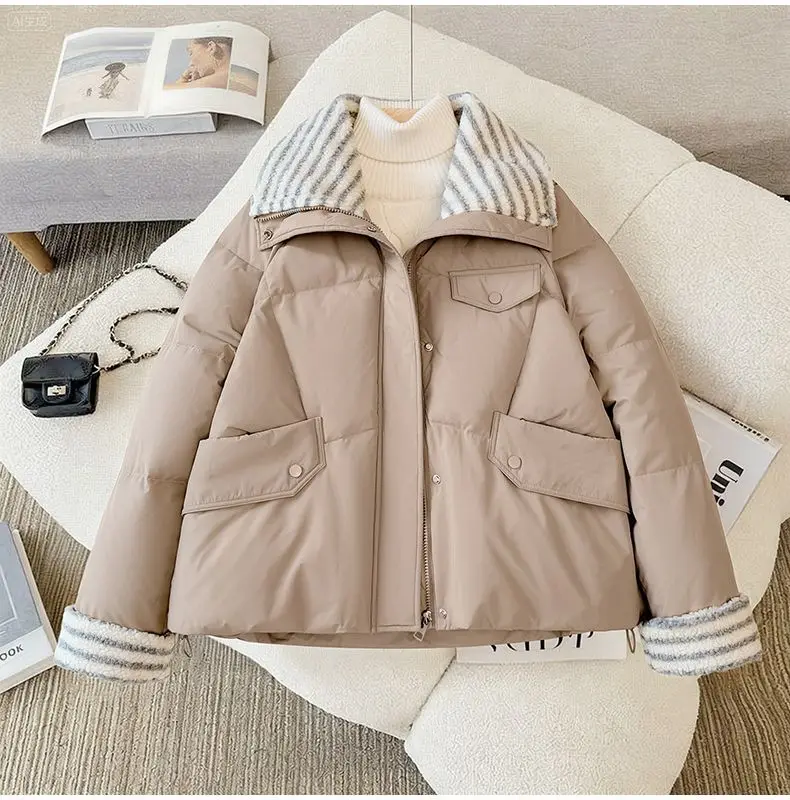 Down Cotton Jacket Women's Short 2025 Lamb Wool New Loose Cotton Jacket Winter Korean Version Thick Bread Jacket Lemon Yellow