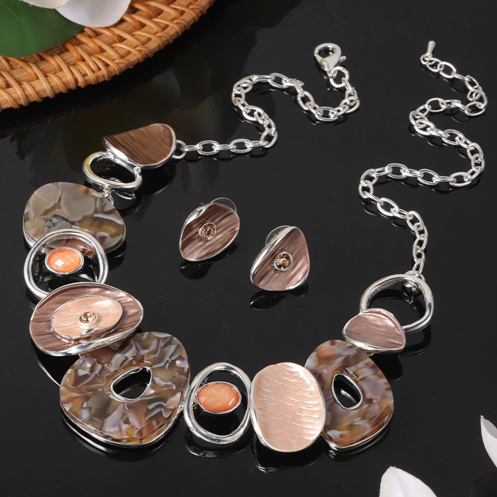 FashionEnamelMetalJewelrySetsChainEarringsHollowStyleNecklaces