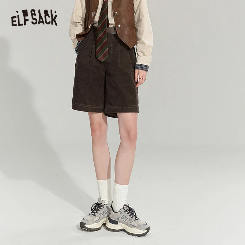 ELFSACK High Waist Corduroy Shorts Woman 2023 Autumn New Casual Daily Bottoms