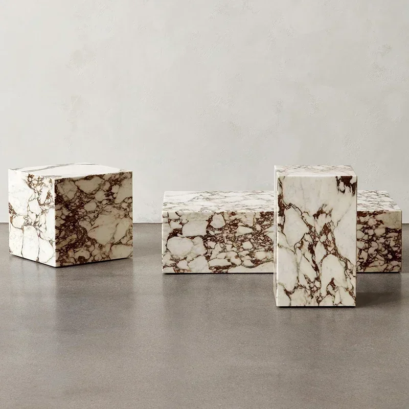 Calacatta Viola Natural Marble Square Column Pillar, Model Villa Living Room Art Italian Luxury Stone Side Tea Desk 3