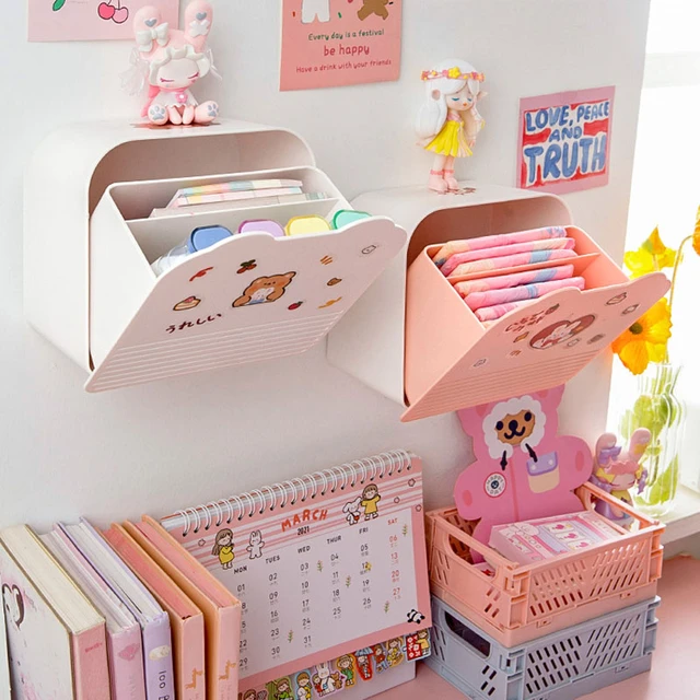 Cute storage box sticky big wall hanging sanitary napkin storage box  cosmetic decoration box bathroom accessories