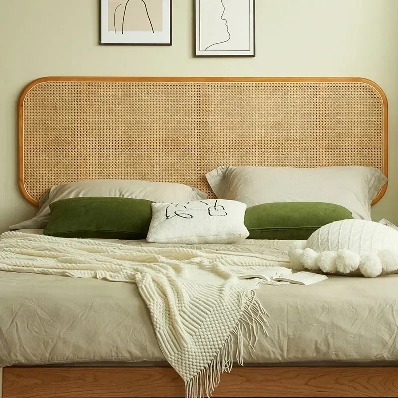 Simple Household Bed Headboards for Bedroom Retro Creative Rattan Backrest Japanese Solid Wood Headboards for Bed