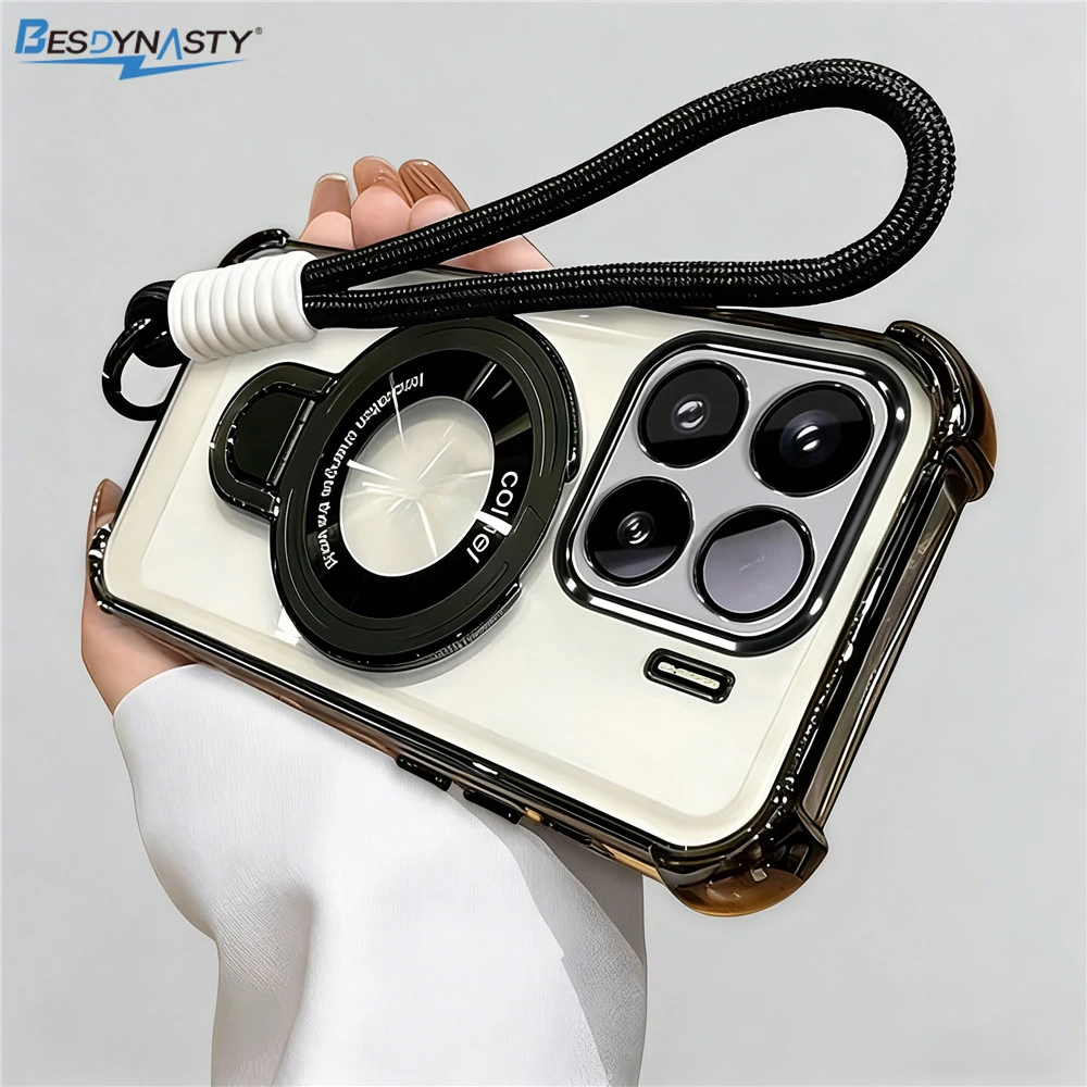 Transparent Shockproof Phone Case with Rope Lanyard and Stand Function