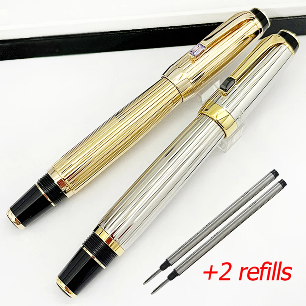 MB Bohemia Luxury Pens With Diamond Clip Random Stone Color Writing Gift With 2 Refills Stationery Office Supplies stone badger hair calligraphy brush chinese landscape painting calligraphy brush pen regular script calligraphy writing supplies