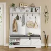 Hall Tree with Bench and Shoe Storage, Entryway Bench with Coat Rack, Modern Farm House Barn Door 3-in-1 Hall Tree, Shoe Rack 6