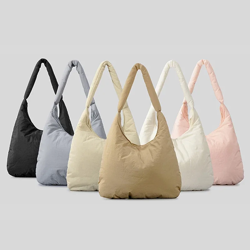 

Casual Padded Hobos Women Shoulder Bags Designer Nylon Handbags Light Weight Large Tote Bag Simple Puffer Bag 2023 Winter