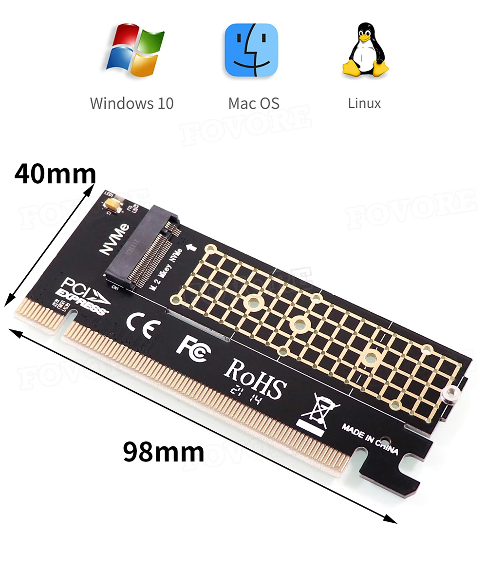 NVME M2 M.2 M Key SSD to PCIe PCI-e Converter Adapter Card Add On Cards For 2230 2242 2260 2280 Support PCI ExpressX4 X8 X16