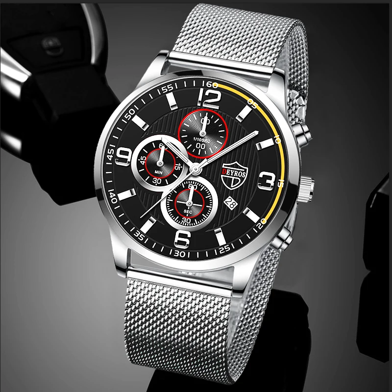 Luxury Mens Business Watches Fashion Stainless Steel Mesh Belt Quartz Wrist Watch Luminous Clock Men Casual Leather Watch
