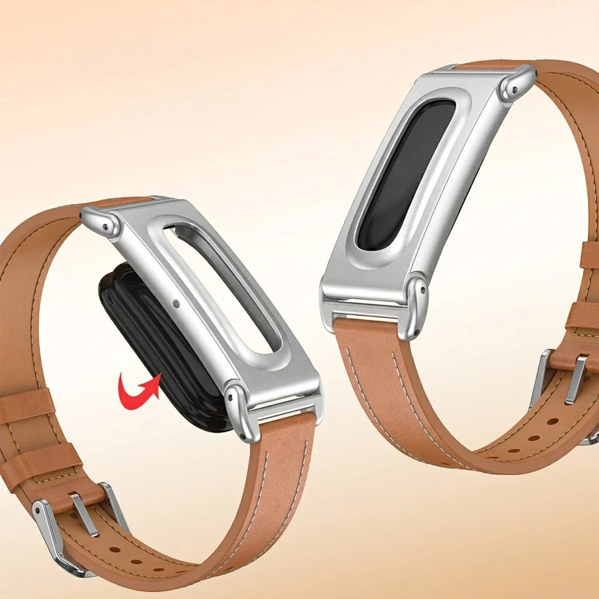 Premium Microfiber Leather Watch Strap with Metal Protective Case - Adjustable Replacement Wrist Band Bracelet