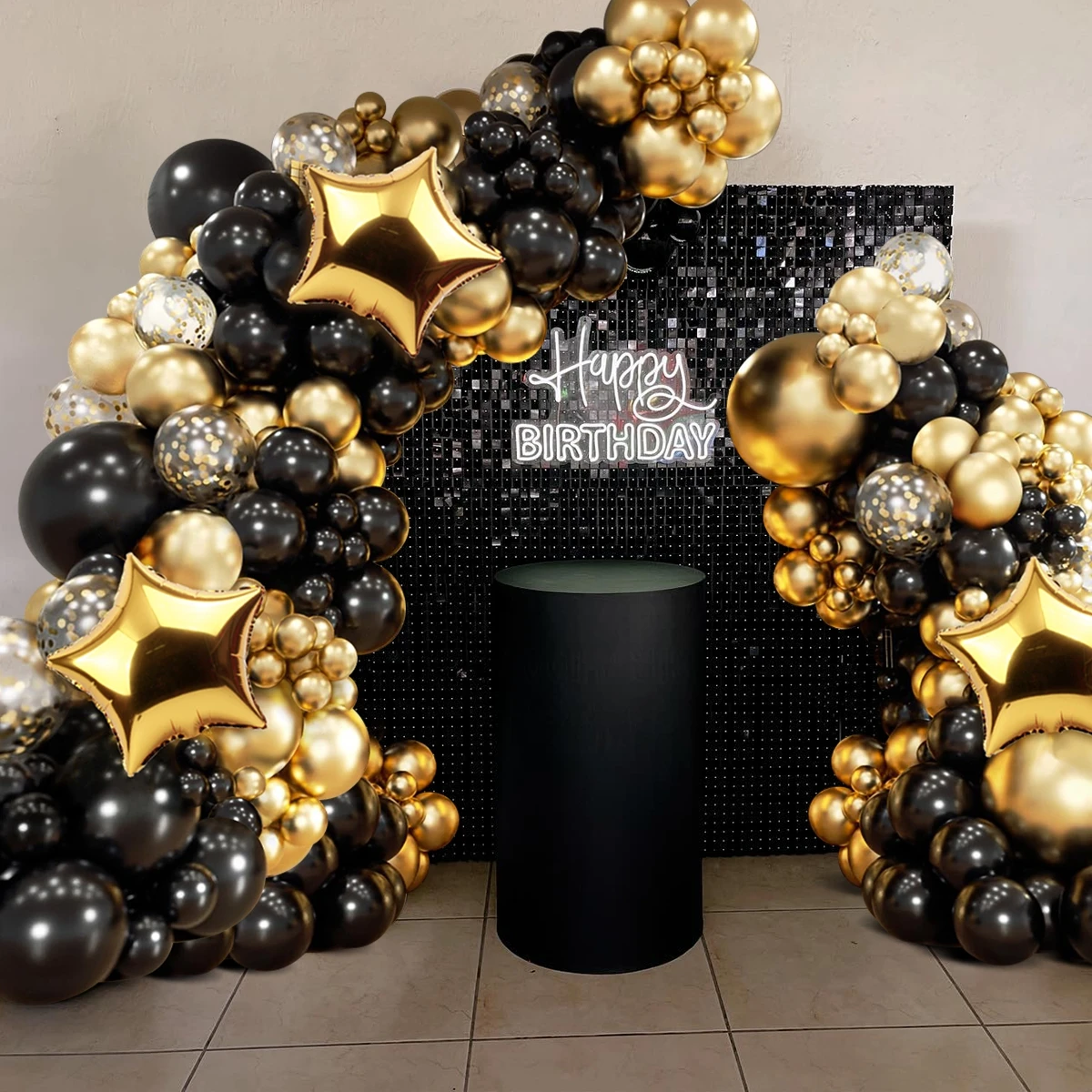 Latex Balloons 134pcs Black Gold Balloon Garland Arch Kit Latex Confetti Balloon Happy Birthday Party Decor Wedding Anniversary Baby Shower