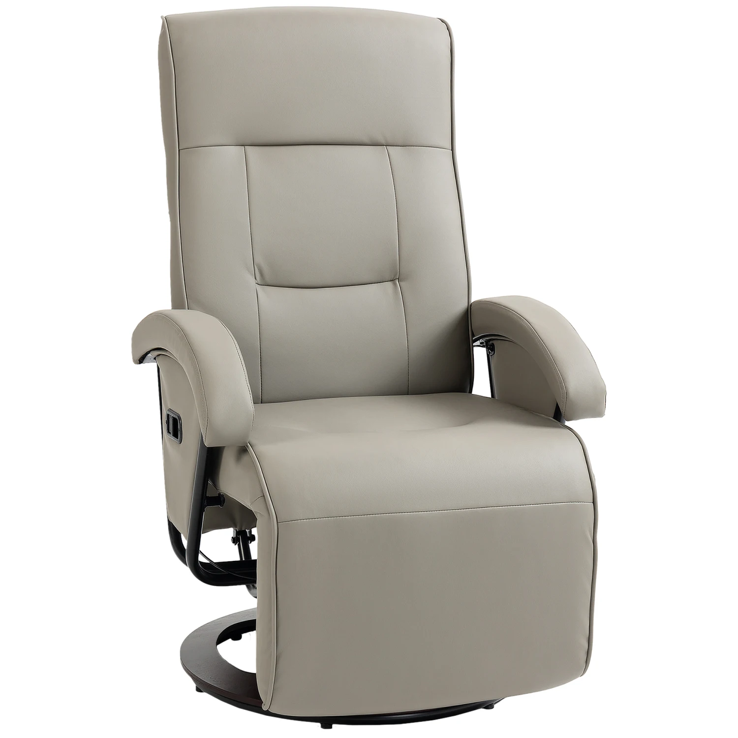 

Comfortable HOMCOM Gray PU Recliner Chair with Adjustable Footrest and 135° Backrest, Swivel Wood Base, Padded Seat, and Armres