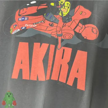 Akira Motorcycle Print T-shirt 100% Cotton Heavy Wash Do Old High Street Short Sleeve T Shirt 2