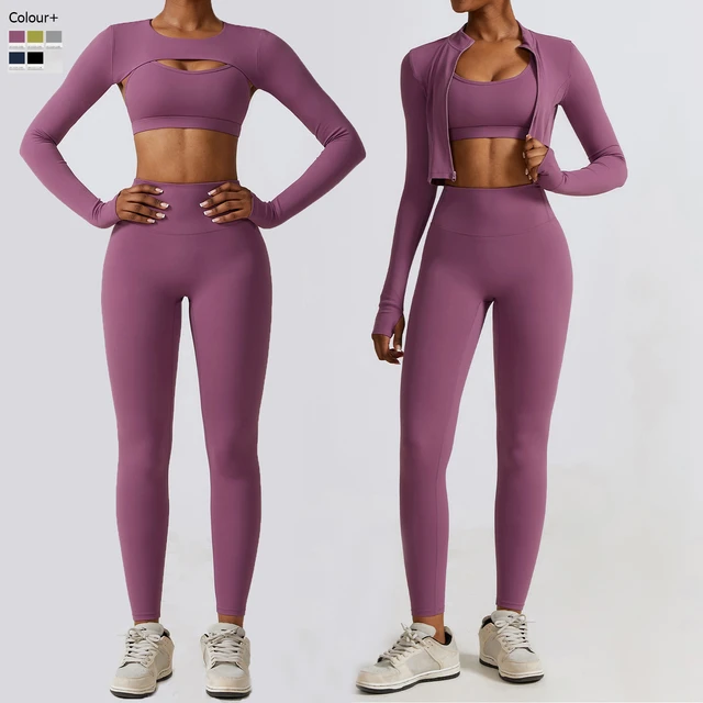 2/3 Pieces Fitness Yoga Set Women Solid Color Running Gym Suit