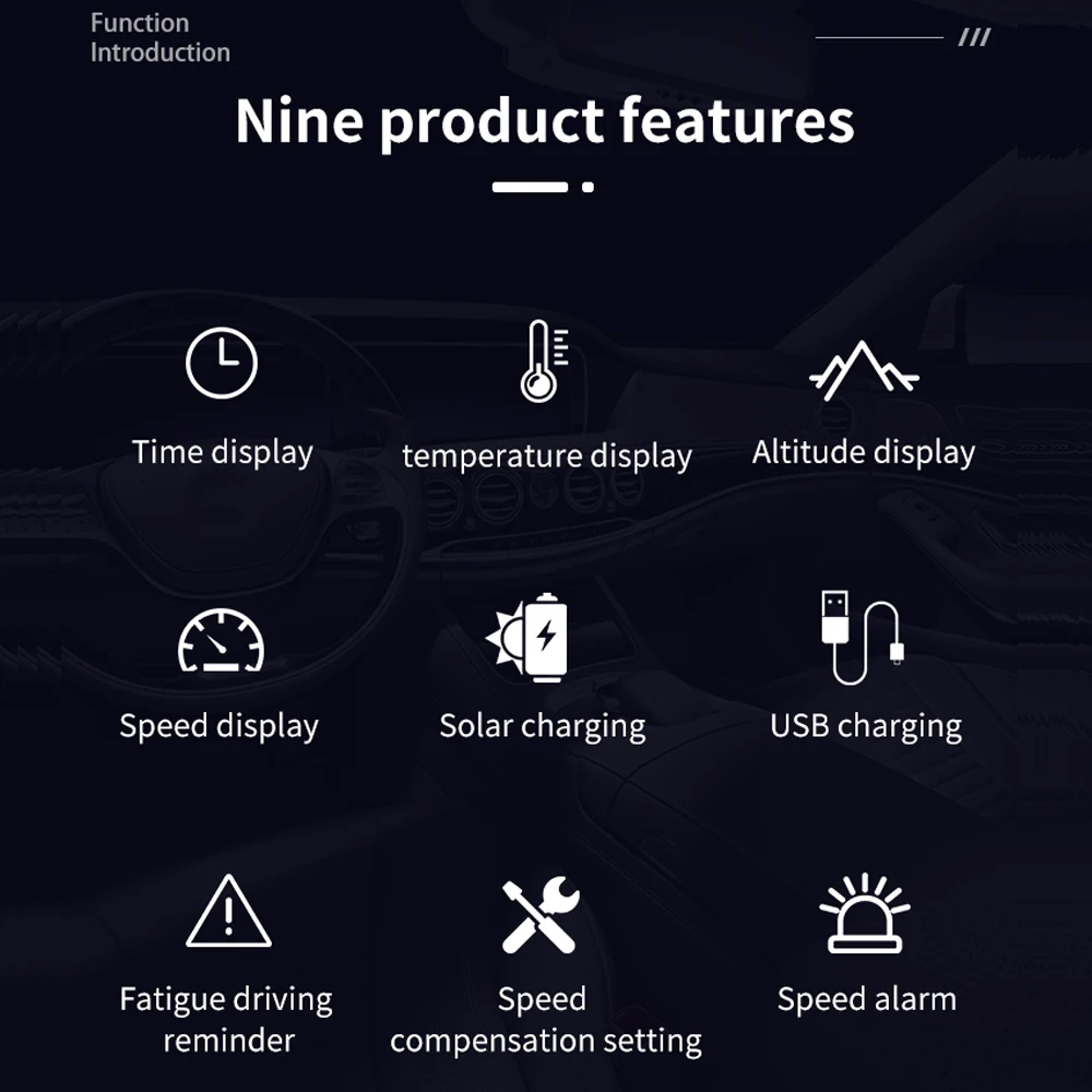 Affichage Tête Haute (HUD) GPS Solaire Pour Voiture - Compteur De Vitesse Digital KM/H MP/H - Écran LED Réglable - Compatible Avec La Plupart Des Véhicules