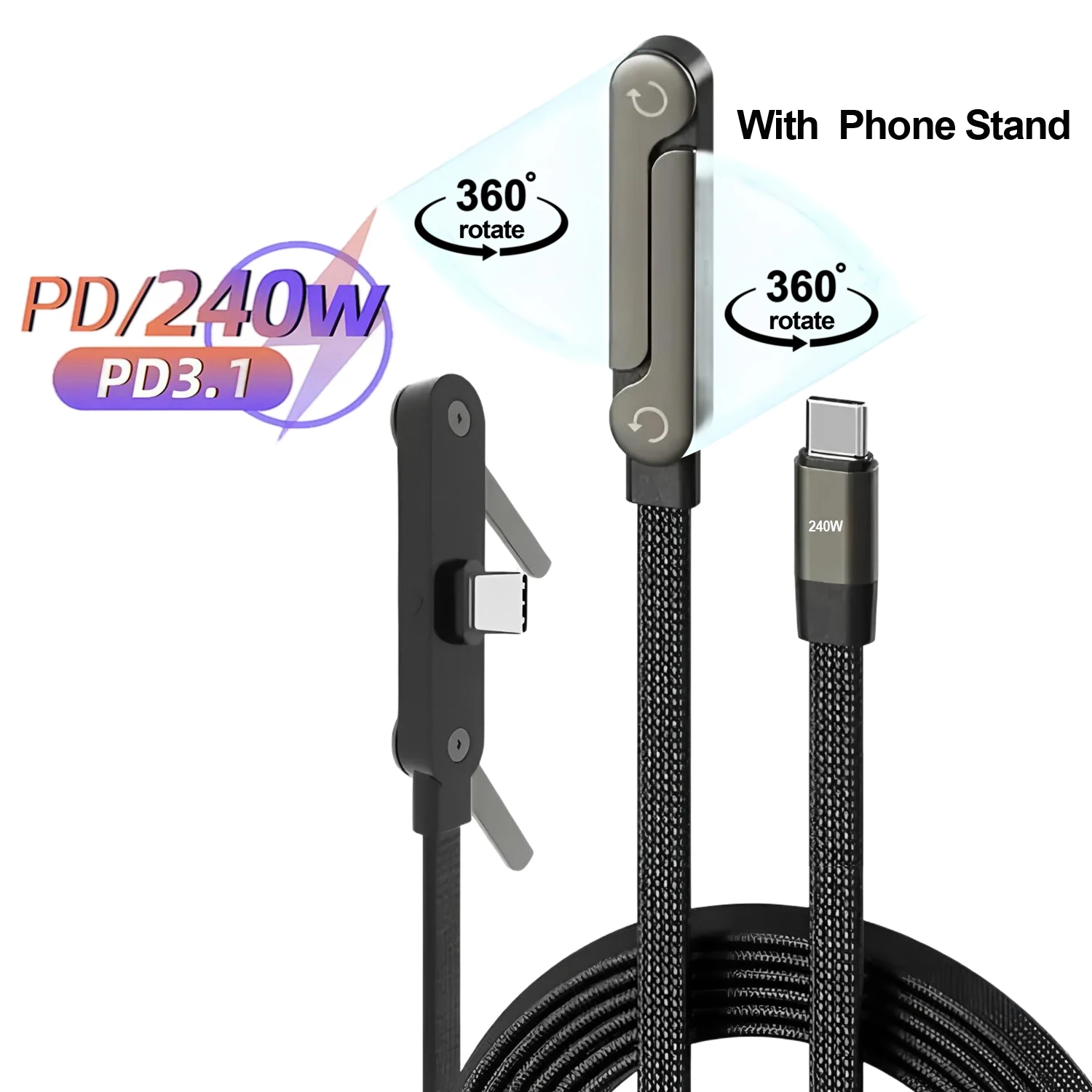 Sideways Phone Charger,Invisible Stand Charging Cable,Built In Phone Stand Charging thumbnail 4