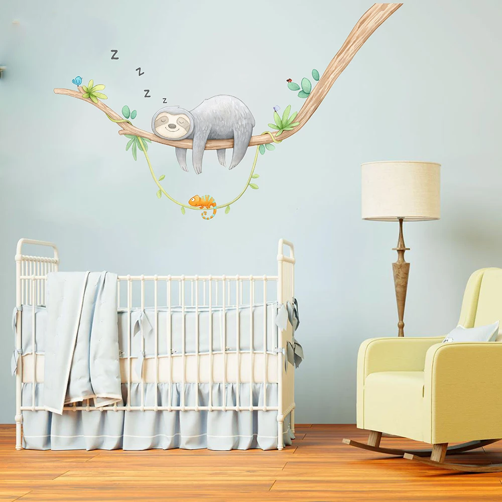 Sleepy Sloth Fabric Wall Decals - Cute Watercolor Removable Stickers For Kids' Room, Nursery, Or Playroom Decor - View #9