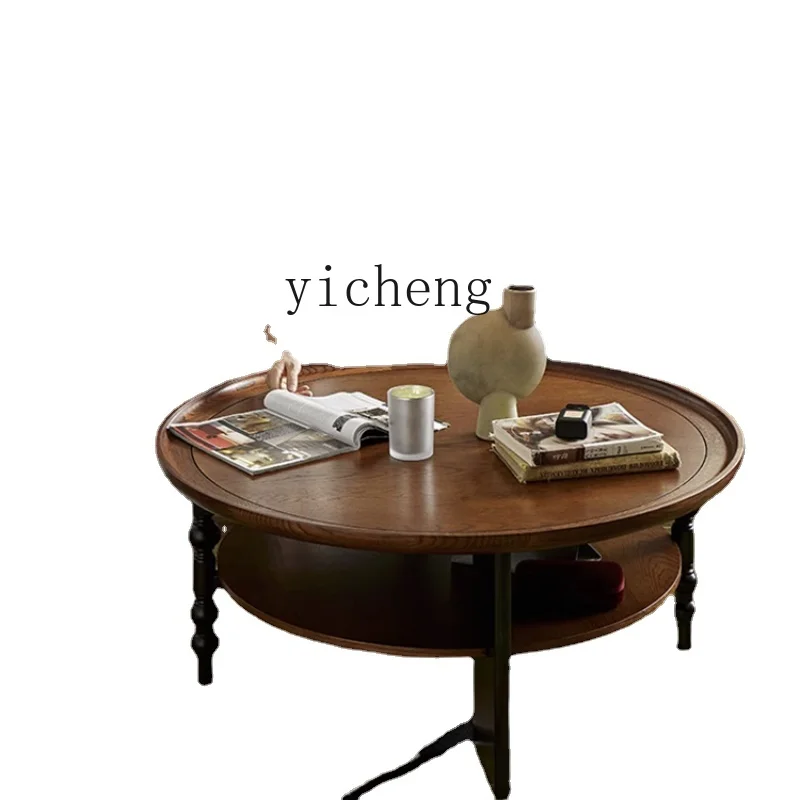 

Xl Retro Solid Wood round Coffee Table Living Room Home Small Apartment Small Table Side Table