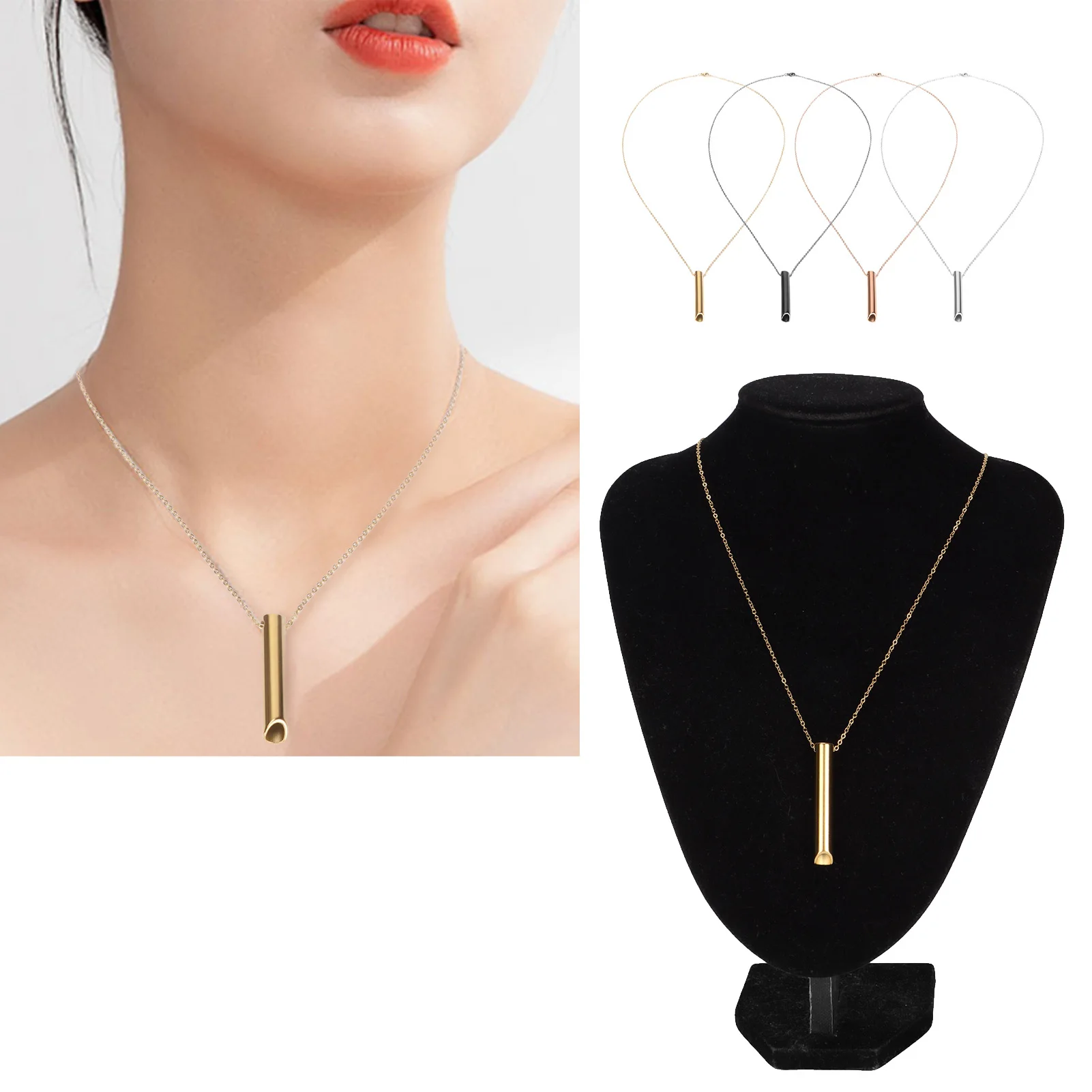 Collar de respiración consciente de acero inoxidable que reduce el estrés, collar con silbato de ansiedad portátil para mujeres y hombres