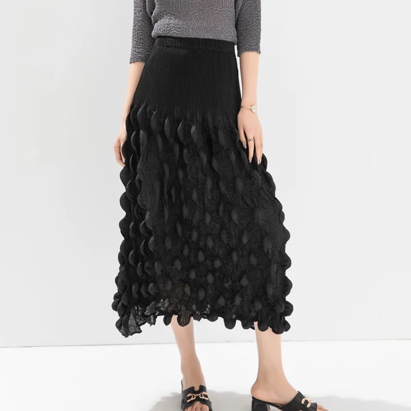 Miyake Fashion Skirt Women's High-end Pleated Handmade Bubble Pleat Fashion Design Niche High Waist Slimming Solid Color Skirt