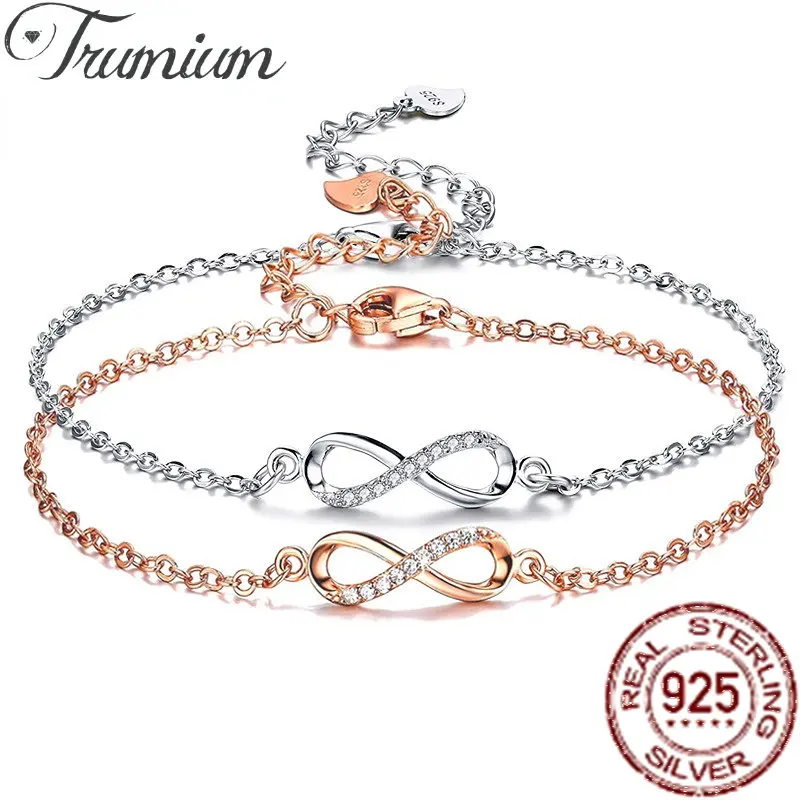 Trumium S925 Sterling Silver Endless Love Infinity Women Bracelets