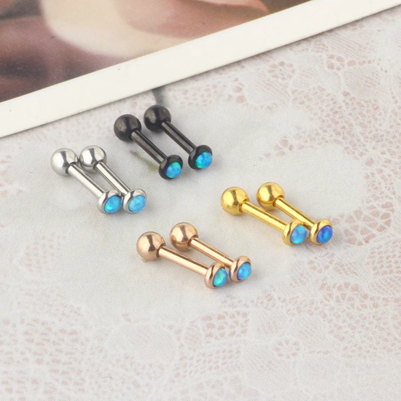 Opal Hypoallergenic Stud Earrings for Women Men Girls Statement Cartilage Fashion Surgical Steel Helix Earrings 4 color mix colo