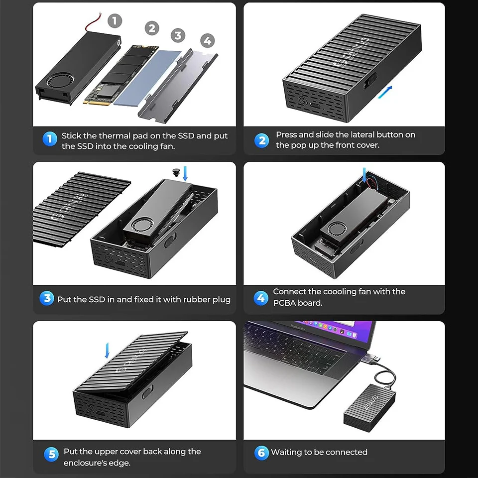 ORICO 고속 M2 NVMe SSD 인클로저, USB 3.2 GEN2 PCIe HD 외장 케이스, PC 노트북용 M.2 하드 드라이브 디스크 보관함, 20Gbps