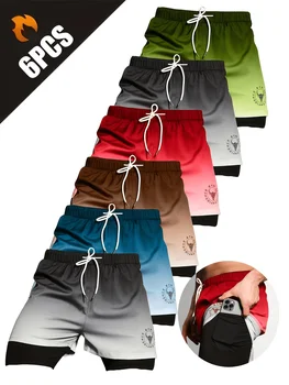 6-piece set of random color shorts, summer shorts, solid color shorts, four season shorts, casual outdoor sports, daily fitness training, running, comfortable, loose, lightweight, breathable 1