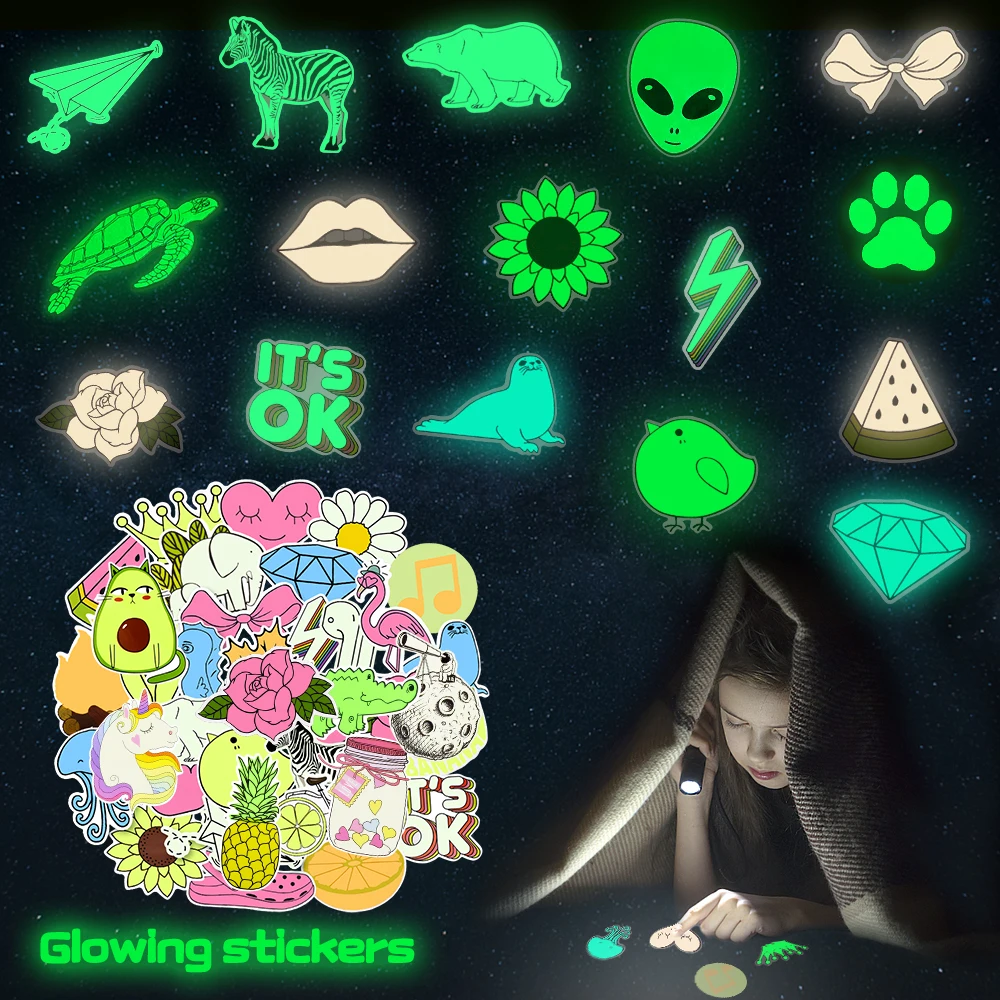 Glow Stickers for Children's Toys Stickers for Graffiti Glow Laptop Stickers Set Guitar Helmet Skateboard Bicycle Decal 10 30 50pcs racing graffiti stickers suitcases laptops mobile phone guitar water cup car motorcycle helmet water proof stickers