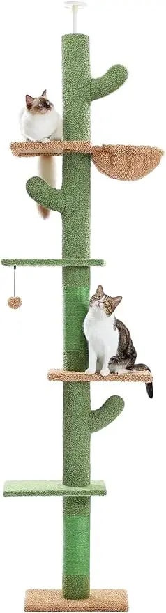 

Cactus Cat Tree Floor to Ceiling Cat Tower with Adjustable Height(95-108 Inches), 5 Tiers Cat Climbing Activity Center