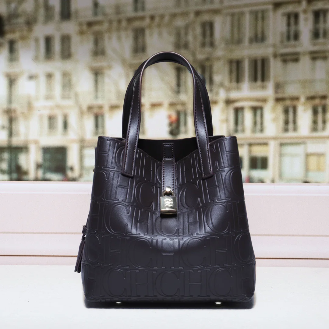 CILMI HARVILL CHHC Women's Small Bucket Bag Single Crossbody Long Shoulder Strap Large Capacity Lock Letter Imprint Design