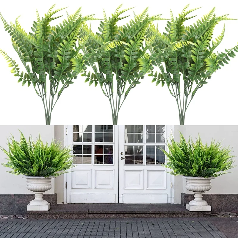 10Pcs Artificial Boston Fern Bush Plastic Plant Hanging Fake Greenery Home Decor 1
