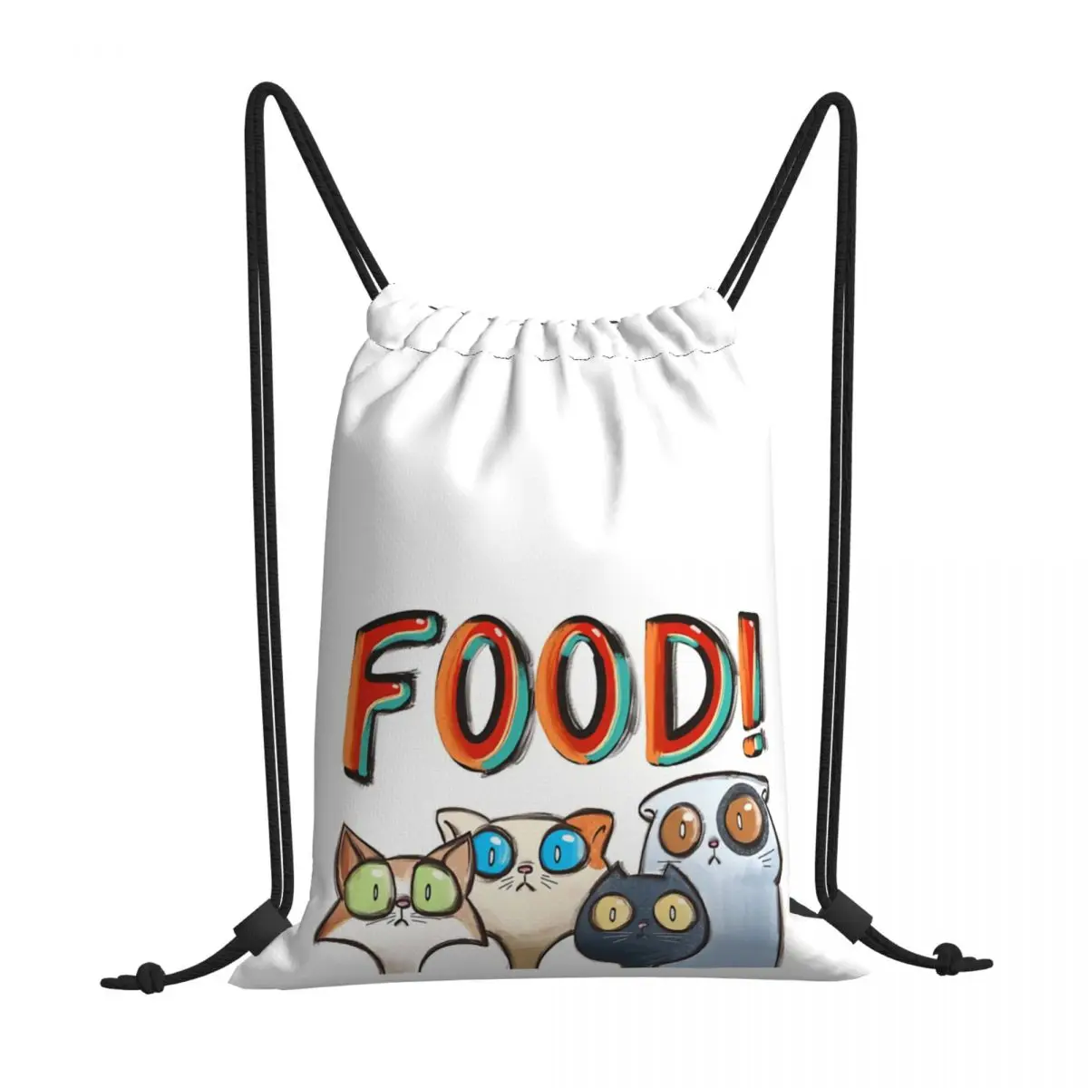 

Here Is Food Cute Cats Drawstring Bags Gym Waterproof Storage Organize Bundle Pocket Rope Bag