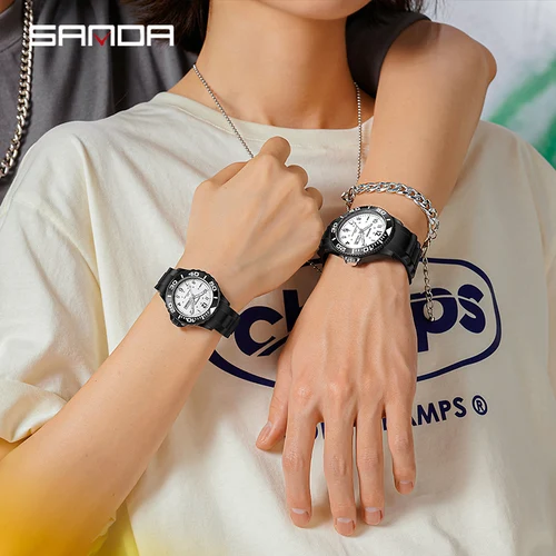 SANDA-럭셔리 쿼츠 시계 여성 남성 패션, 커플 시계, 주 달력, 쿼츠 시계, 심플한 스포츠 방수 손목 시계 4