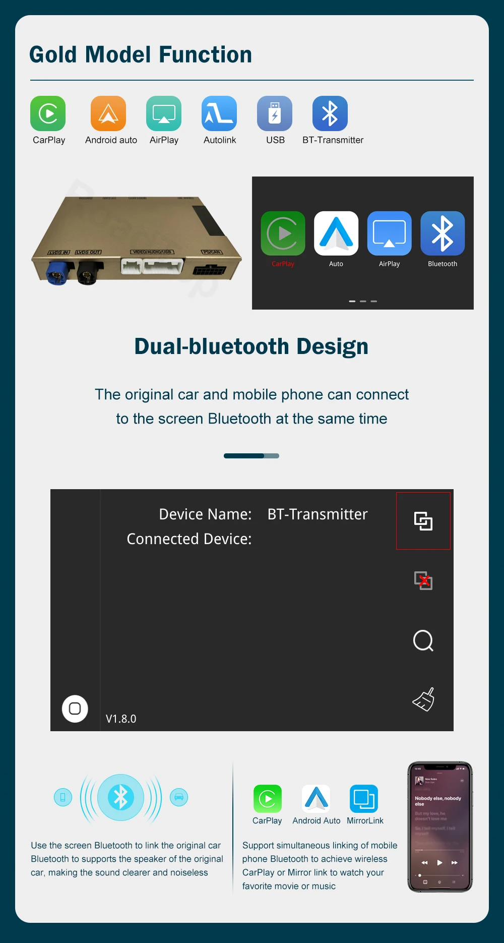 Mirror Link AirPlay navigatie Spotify op Cadillac dashboard