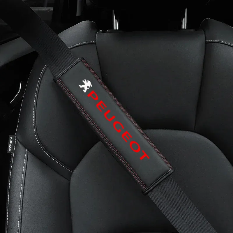 2Pcs Car Seat Belt Leather Safety Belt Shoulder Cover For For Peugeot 107 207 307 308 407 607 3008 5008