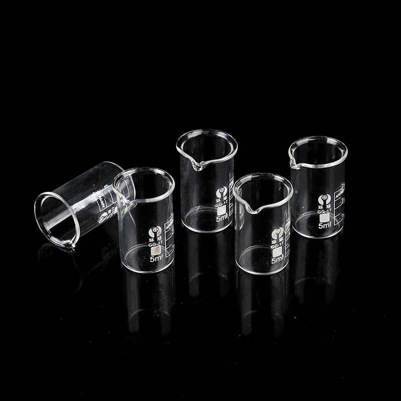 New 5Pcs Capacity 5ml Low Form Beaker Chemistry Laboratory Transparent Beaker