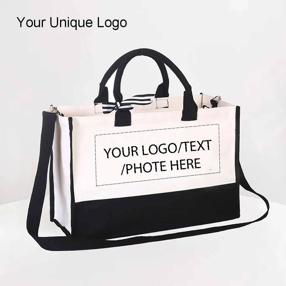Customized Tote Bag Large Capacity Women's Handbag Print Letter Logo Two Side Personal Brand Bags Canvas Cotton Linen unique Bag