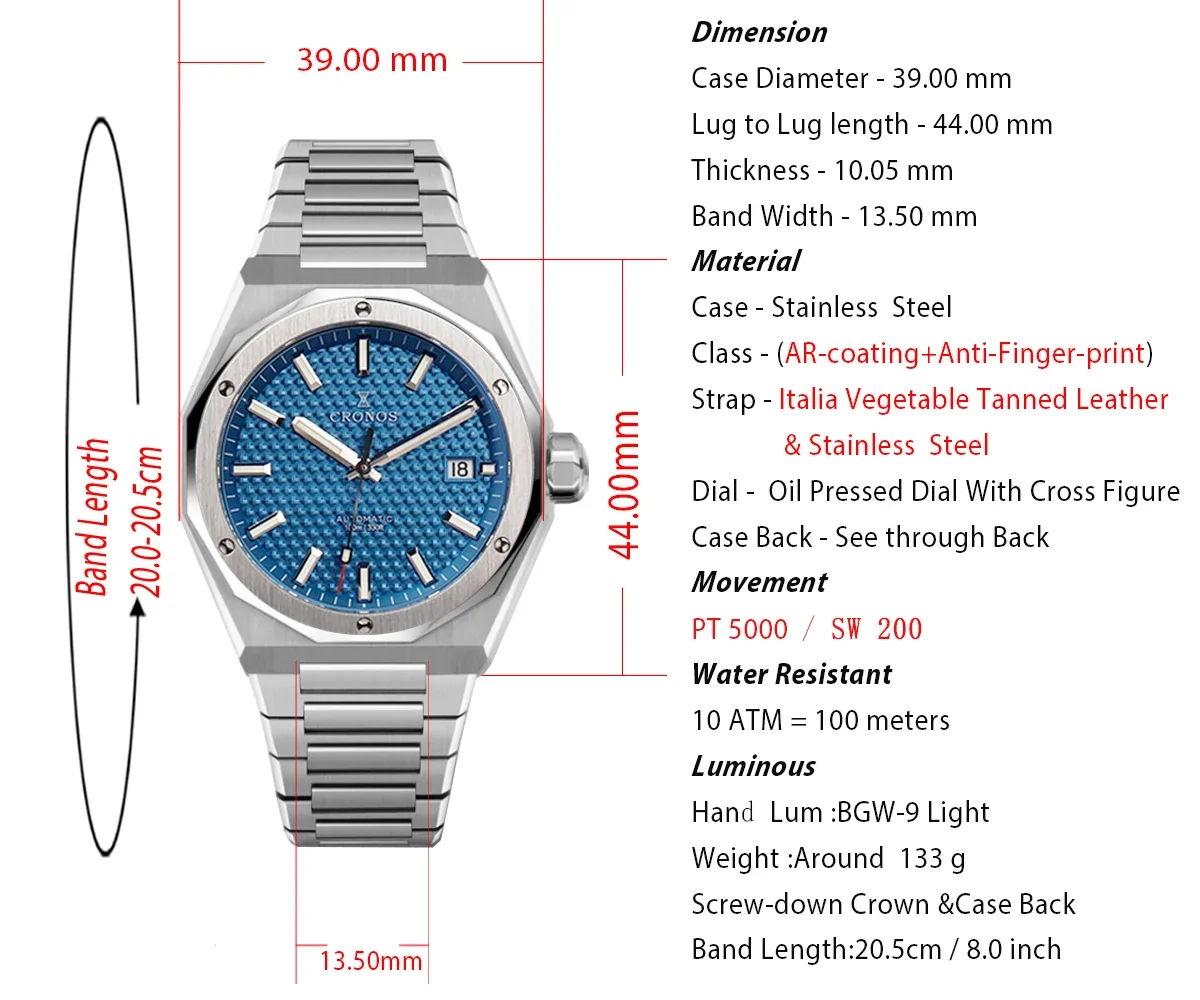 CRONOS SKYLINE 値段交渉可 サンマーティンsan martin Cronos Watch 39Mm Skyline Automatic PT5000 SW200