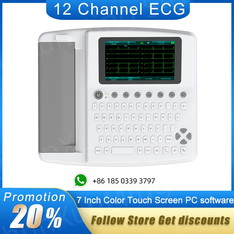 New 12 Leads 7 Inch Color Touch Screen ECG EKG Electrocardiograph Included PC Software