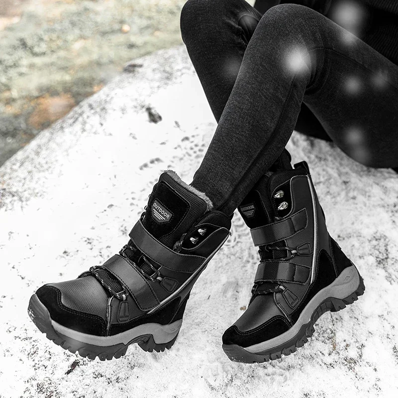 New Winter Women Boots Warm Plush Mid-Calf Women's Snow Boots Lace-up Outdoor Waterproof Hiking Boots Chaussures Femme Size 42