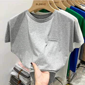 تي شيرت نسائي رياضي بأكمام قصيرة موديل 2025 تي شيرت قطني سادة ملابس غير رسمية باللون الأبيض والأسود ملابس فضفاضة برقبة دائرية ملابس صيفية للسيدات 5