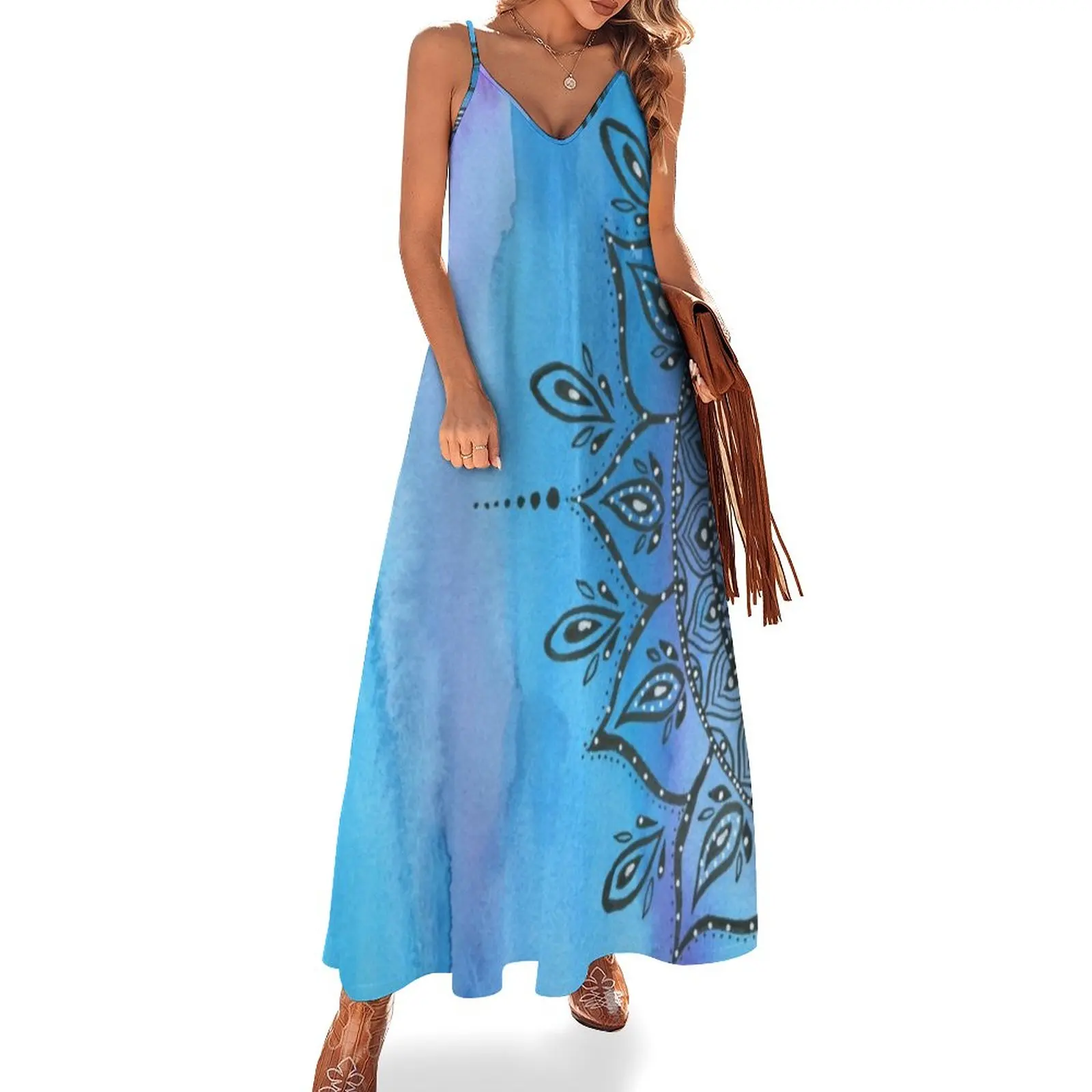

Blue Mandala Sleeveless Dress evening dresses women long dresses for women womens clothing summer dress for women 2024