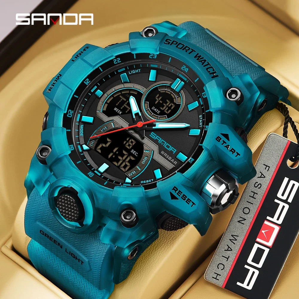 SANDA 6198 Watch Fashion Trend Dual Screen Multi functional Outdoor Sports Multi functional Waterproof Electronic Men's Watch 2