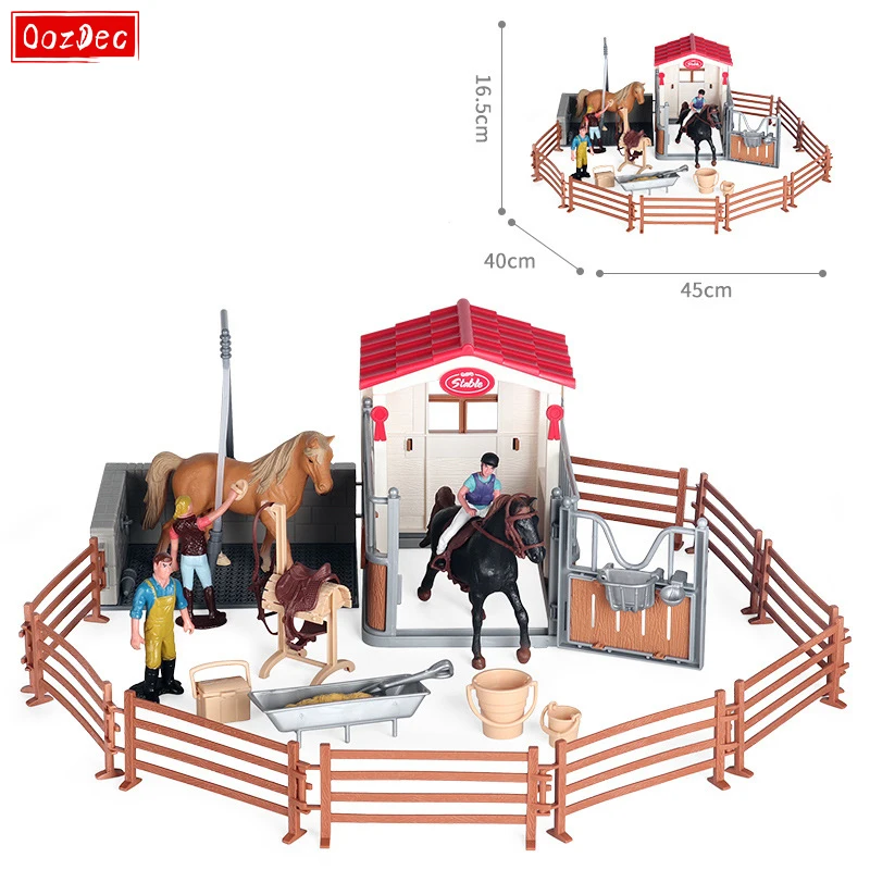 OozDec – ensemble de 31 pièces cheval Stable, jouets avec zone